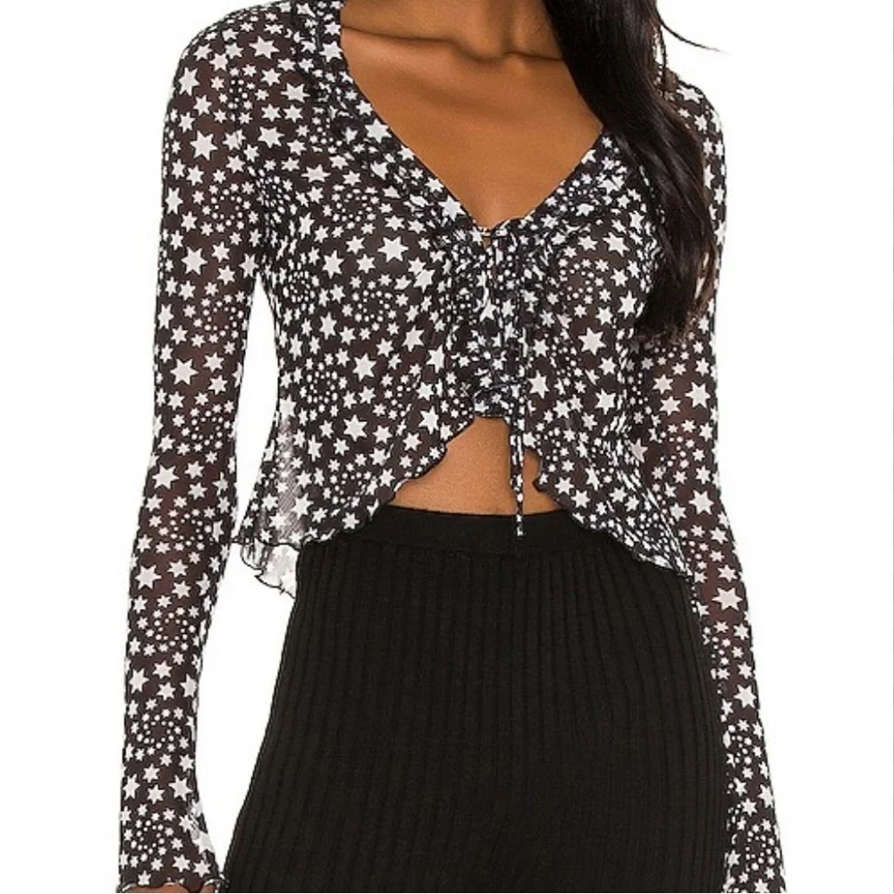 Free People Marne Sheer Mesh Top Long Sleeve Tie Front